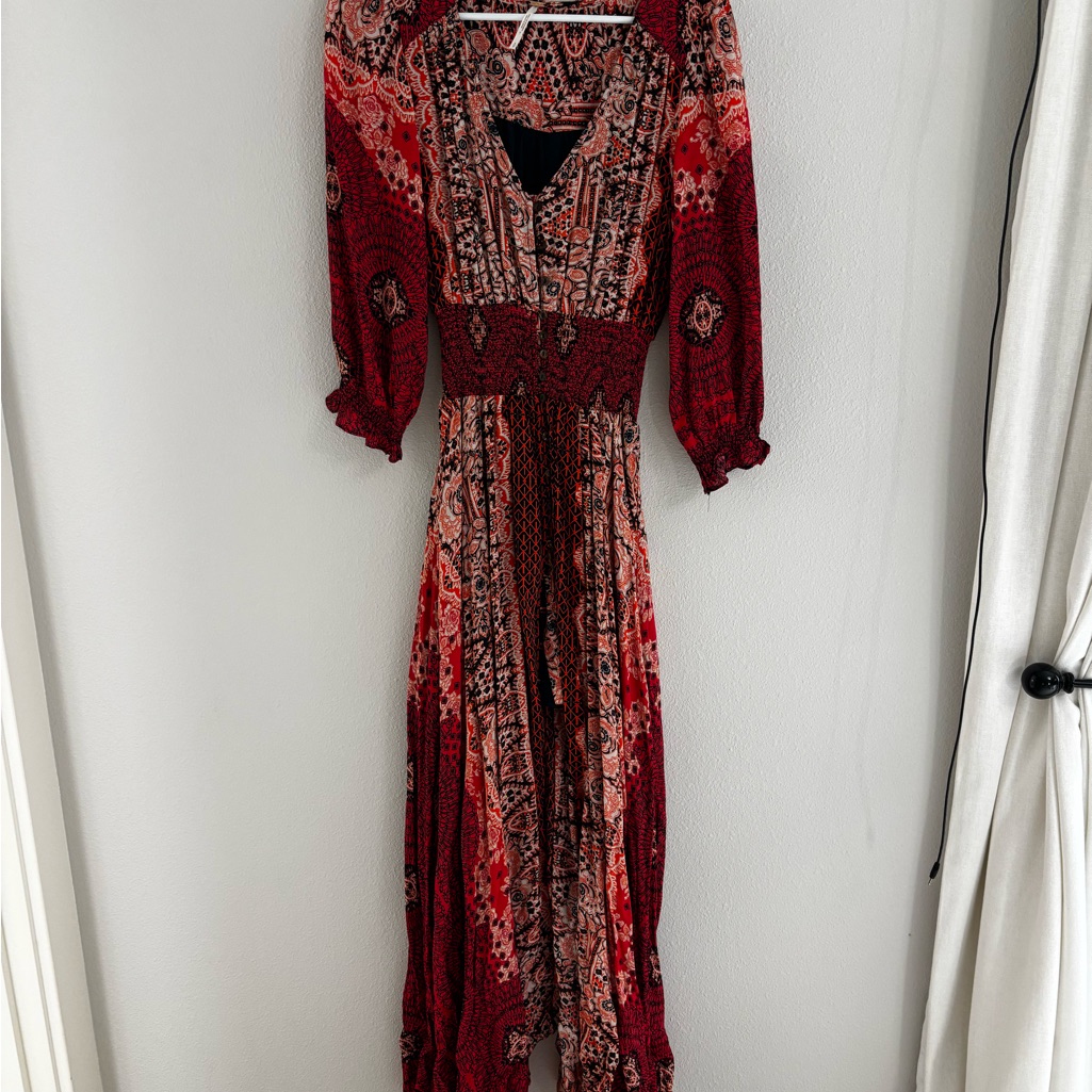Free People Elegant Red Patterned Maxi Dress